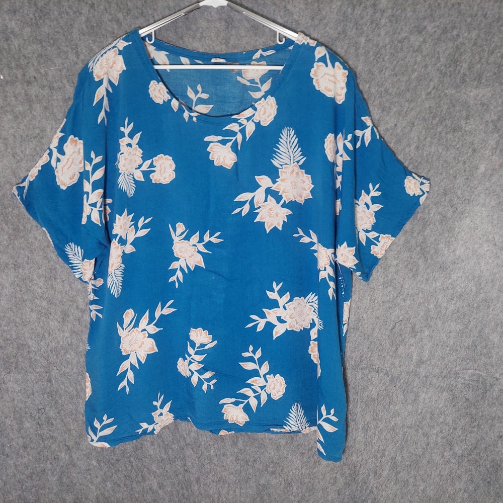 Roxy Tunic L Tropical Hawaiian Mumu Floral Short Sleeve Oversized Lightweight